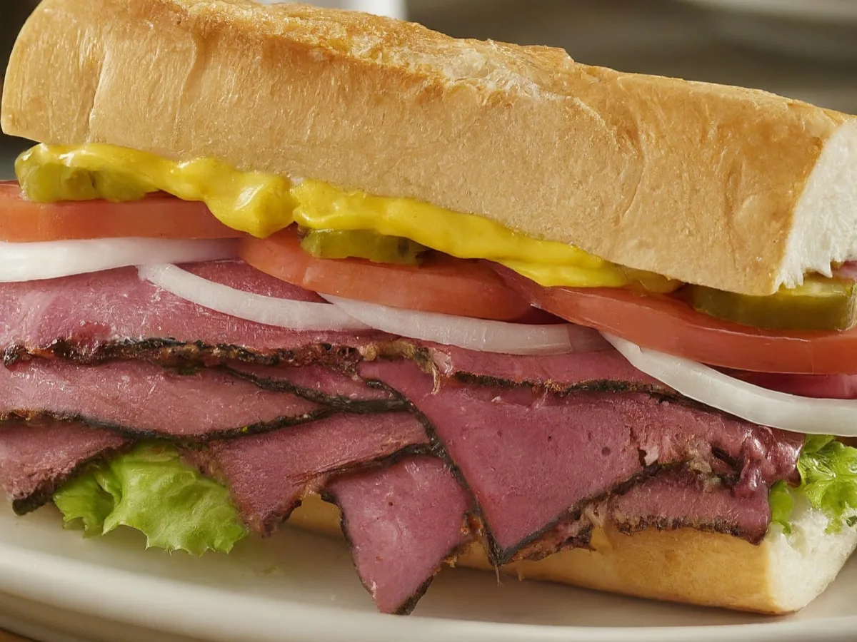 Hot Pastrami Sub on Parmesan Bread and Side Salad Combo Hot Pastrami Sub on Parmesan Bread and Side Salad Combo