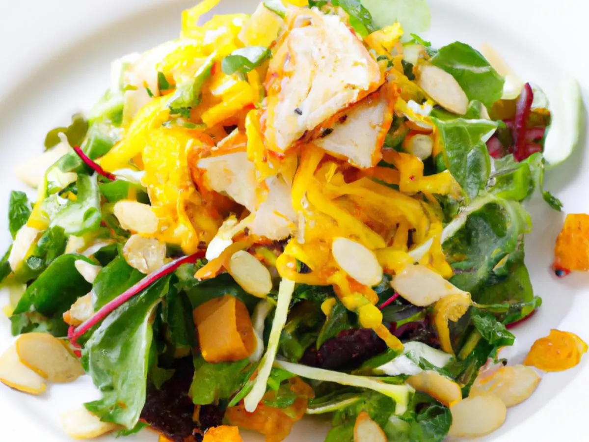 Mixed Greens with Golden Beets & Almonds with Sherry Citrus Vinaigrette with Chicken Shawarma Mixed Greens with Golden Beets & Almonds with Sherry Citrus Vinaigrette with Chicken Shawarma
