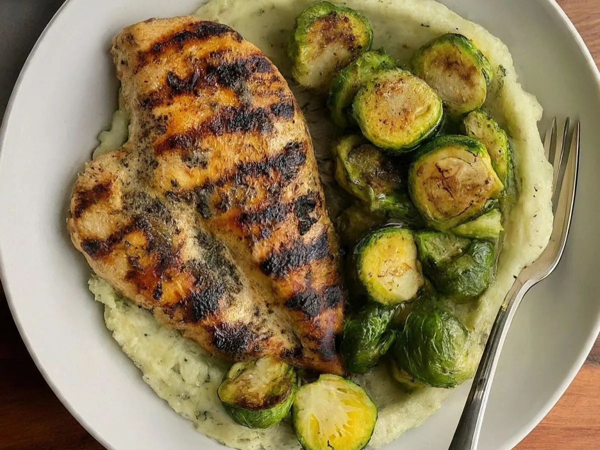 Herb Grilled Chicken with Truffle Mash & Brussels Sprouts Herb Grilled Chicken with Truffle Mash & Brussels Sprouts