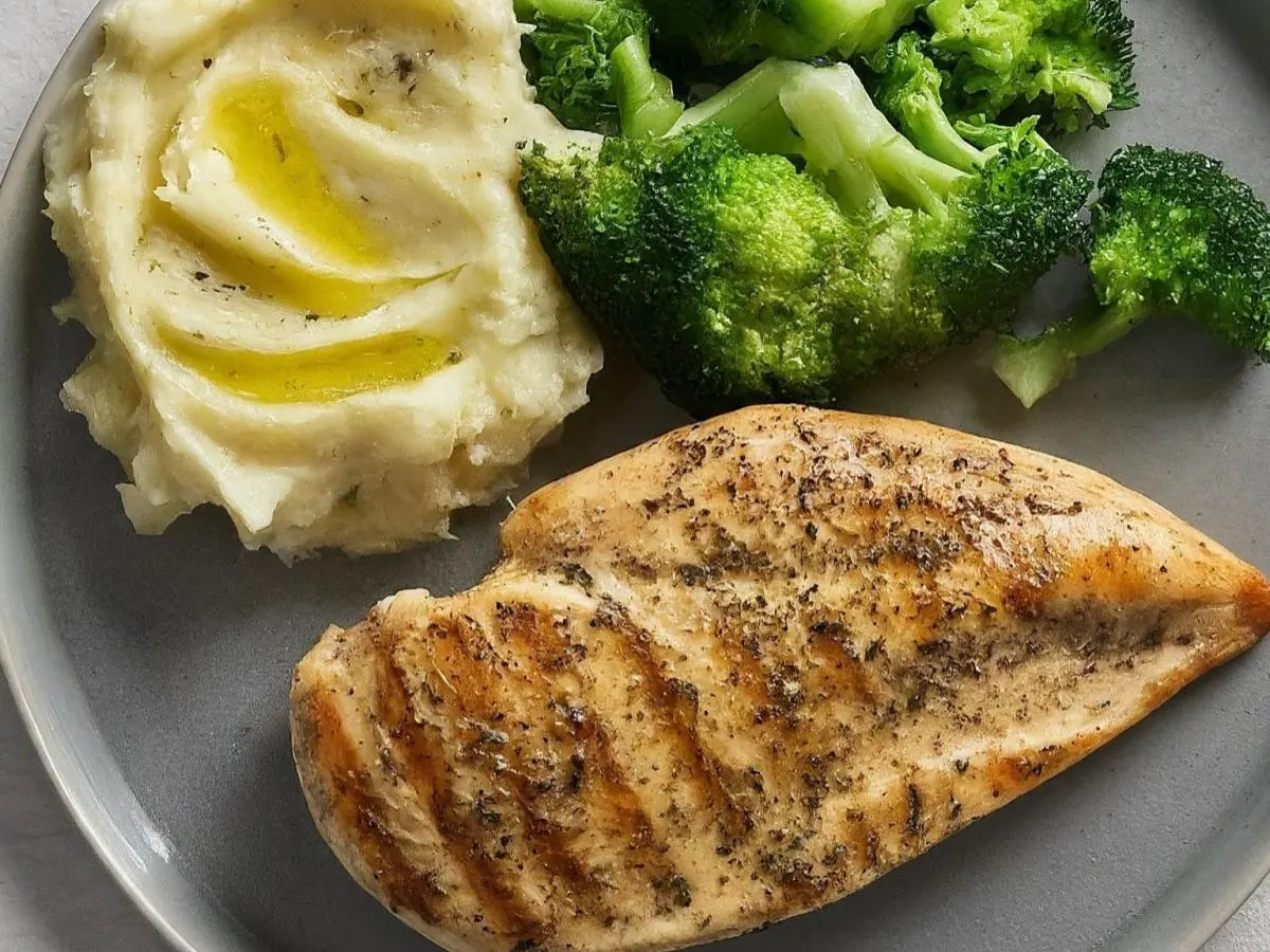 Herb Grilled Chicken with Truffle Mash & Broccoli Herb Grilled Chicken with Truffle Mash & Broccoli