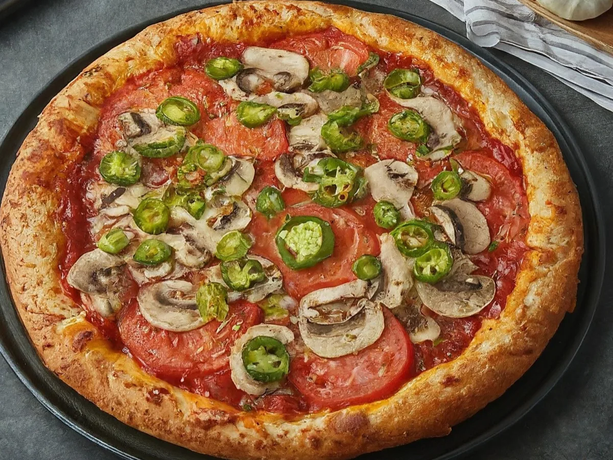 12" Medium Vegan Mushroom, Sliced Tomato, Jalapeno Pizza 12" Medium Vegan Mushroom, Sliced Tomato, Jalapeno Pizza