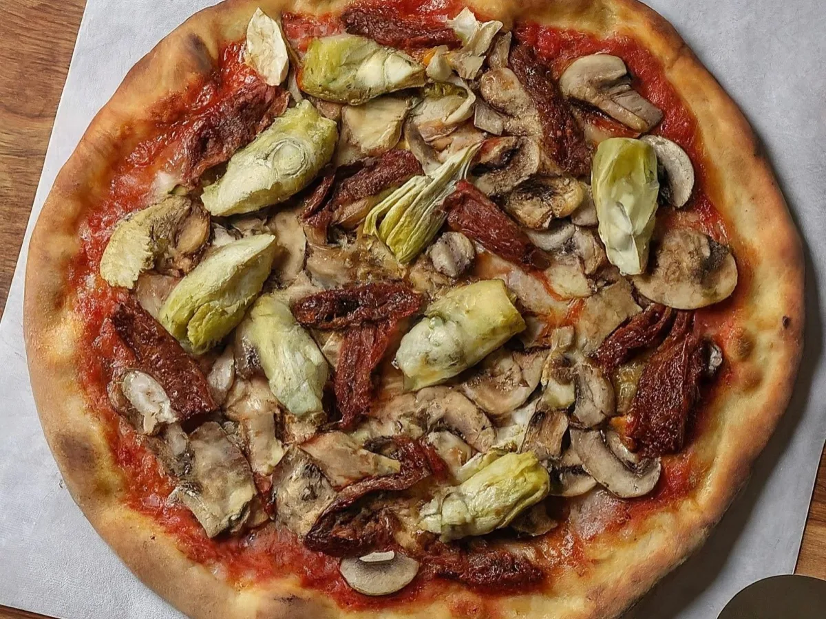 14" Large Vegan Sundried Tomato, Artichoke Hearts, Mushroom Pizza 14" Large Vegan Sundried Tomato, Artichoke Hearts, Mushroom Pizza