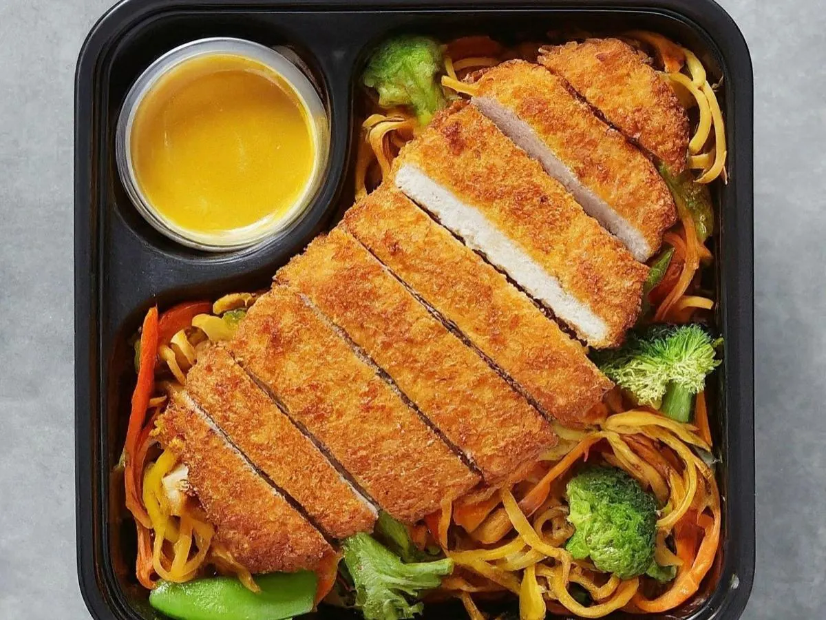 Chicken Katsu Boxed Meal with Noodles and Curry Sauce