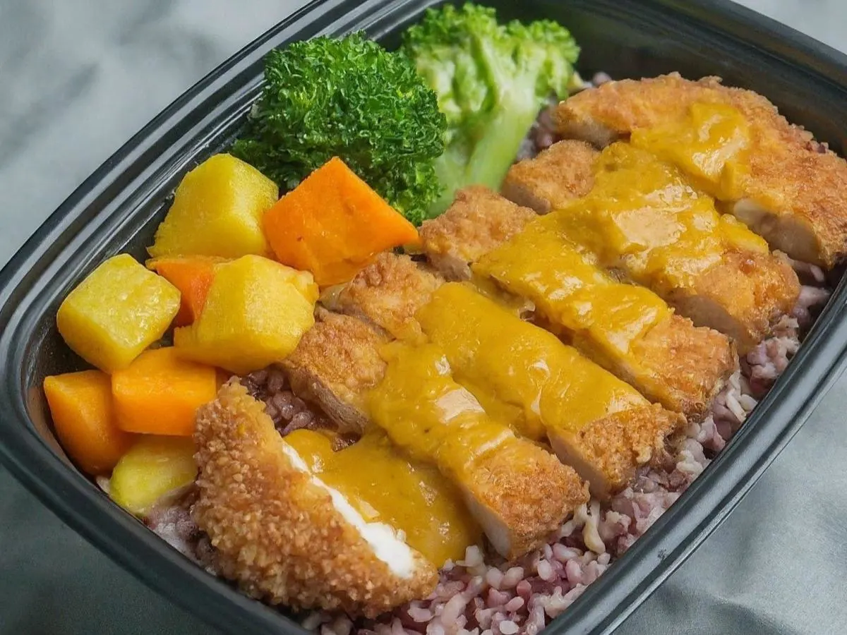 Chicken Katsu Boxed Meal with Brown Rice and Curry Sauce