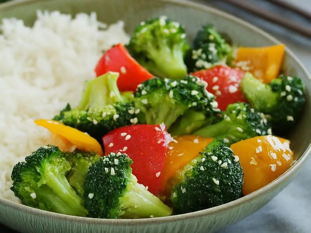 Vegan Sesame Mixed Vegetables and Rice