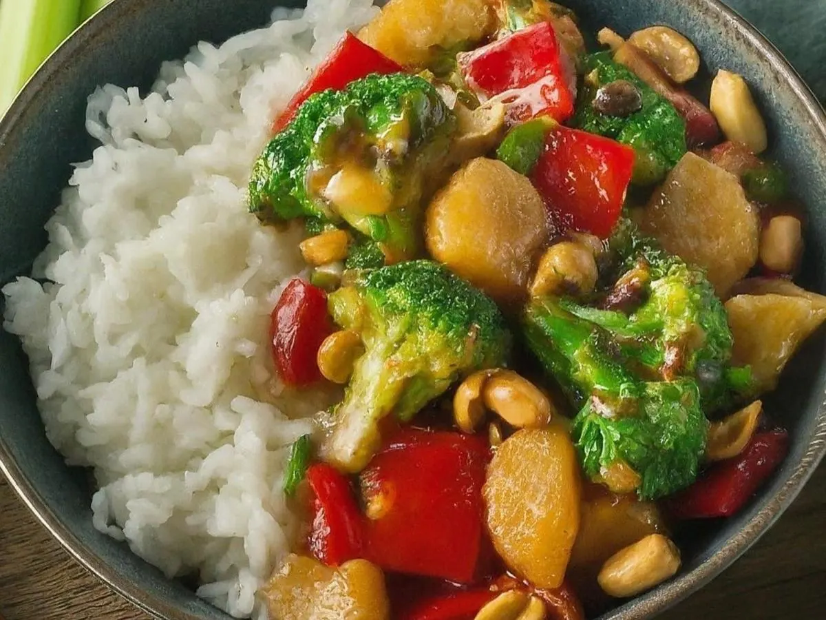 Vegan Kung Pao Mixed Vegetables and Rice