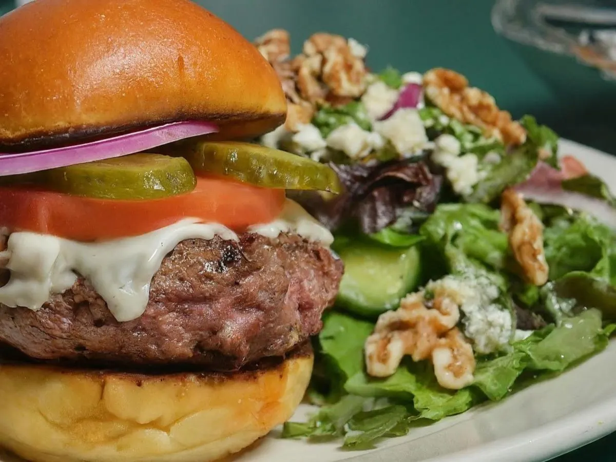 All Beef Burger (No Lettuce) with Mixed Green Salad
