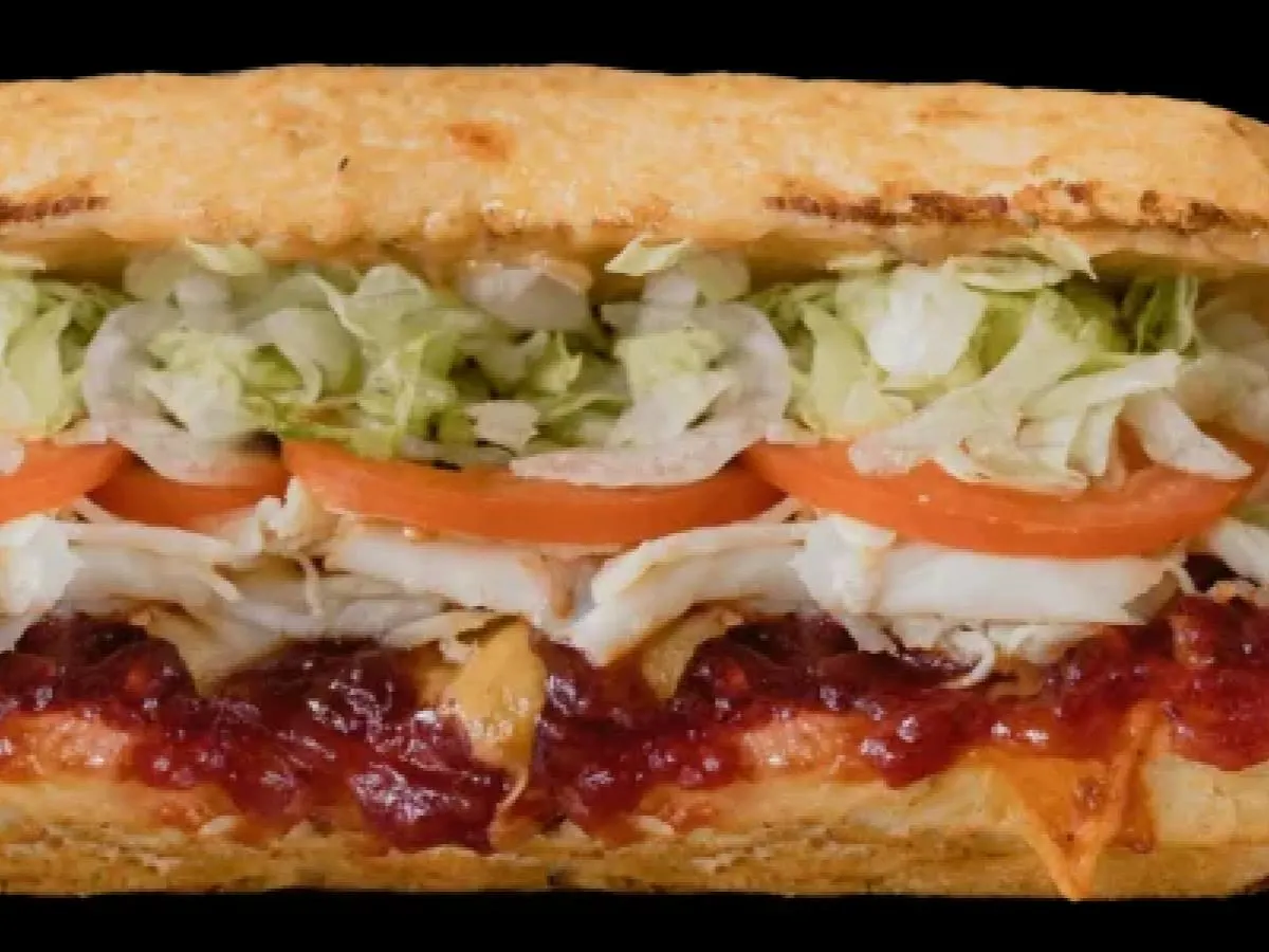 Going Home for Thanksgiving Sandwich on Dutch Crunch With Fruit Salad Going Home for Thanksgiving Sandwich on Dutch Crunch With Fruit Salad