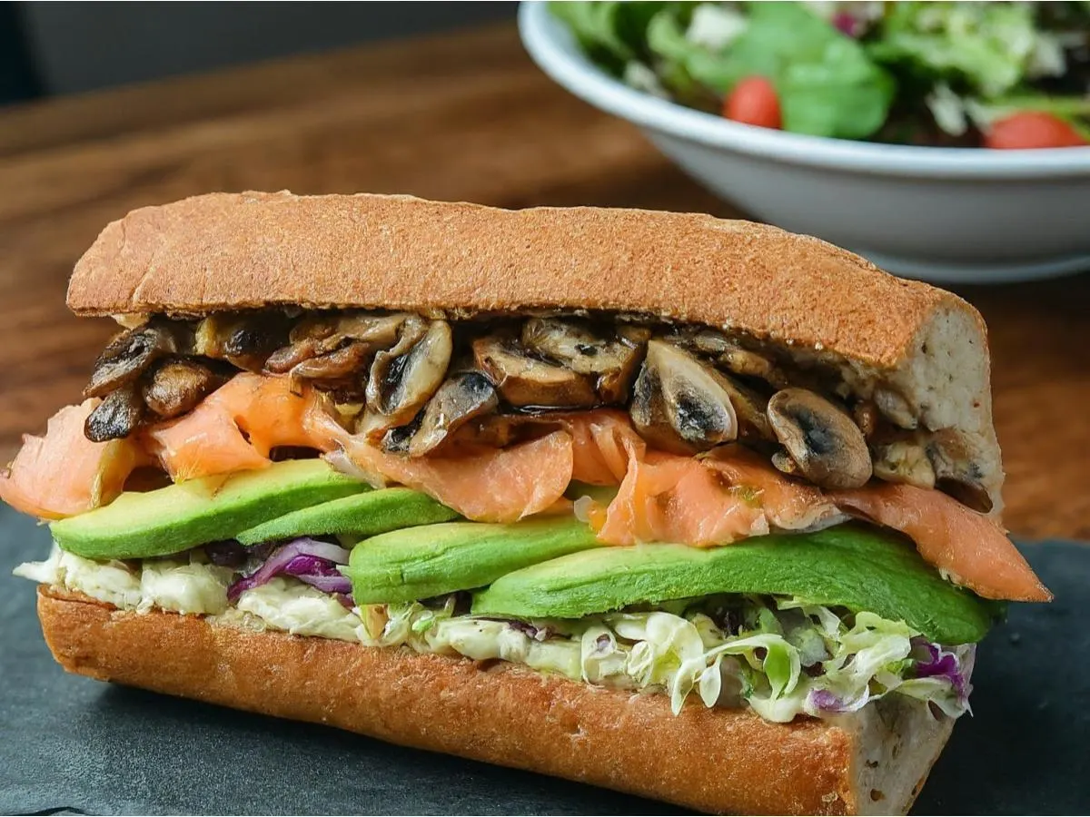 S.M.P.D. on a Whole Wheat Roll With Fruit Salad S.M.P.D. on a Whole Wheat Roll With Fruit Salad