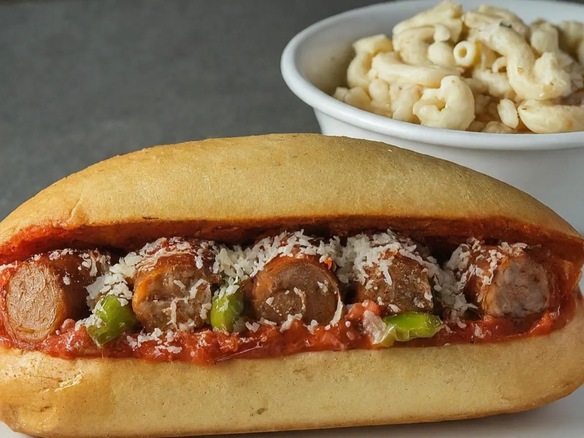 The Sausage Peppers Lonely Onions Club with Macaroni Salad