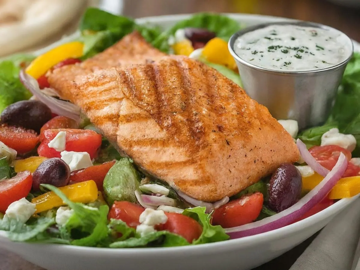 Grilled Salmon Greek Salad Grilled Salmon Greek Salad