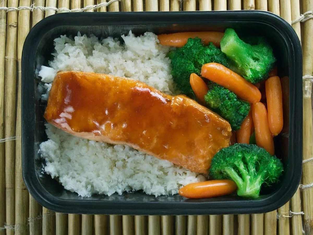 BBQ Glazed Salmon with Jasmine Rice and Sauteed Vegetables BBQ Glazed Salmon with Jasmine Rice and Sauteed Vegetables