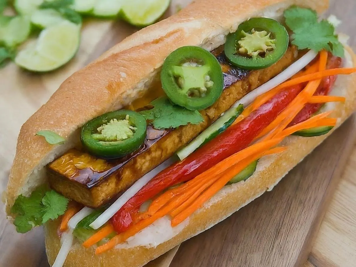 Teriyaki Tofu Banh Mi Sandwich with Chip and Cookie Teriyaki Tofu Banh Mi Sandwich with Chip and Cookie