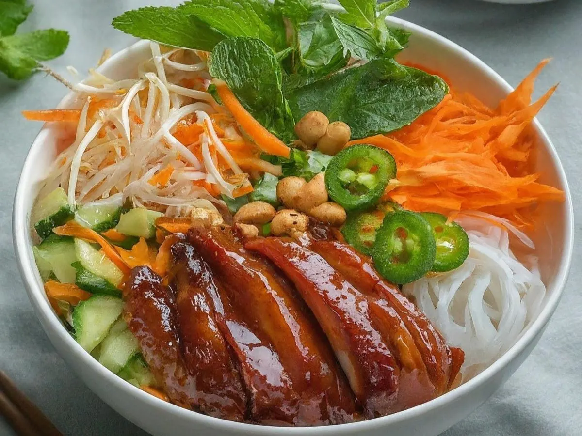 Caramelized Chicken and Rice Vermicelli Salad Vietnamese Bowl Caramelized Chicken and Rice Vermicelli Salad Vietnamese Bowl