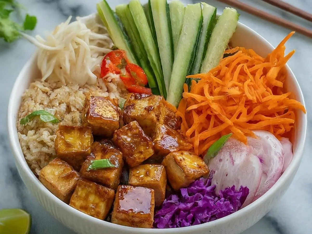 Teriyaki Tofu and Brown Rice Vietnamese Bowl Teriyaki Tofu and Brown Rice Vietnamese Bowl