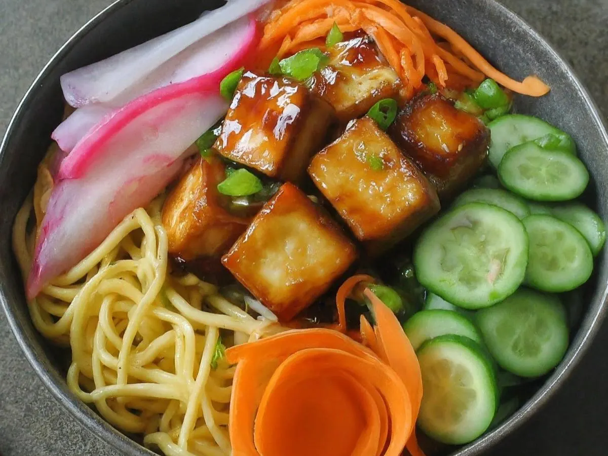 Teriyaki Tofu and Stir-fry Noodles Vietnamese Bowl Teriyaki Tofu and Stir-fry Noodles Vietnamese Bowl