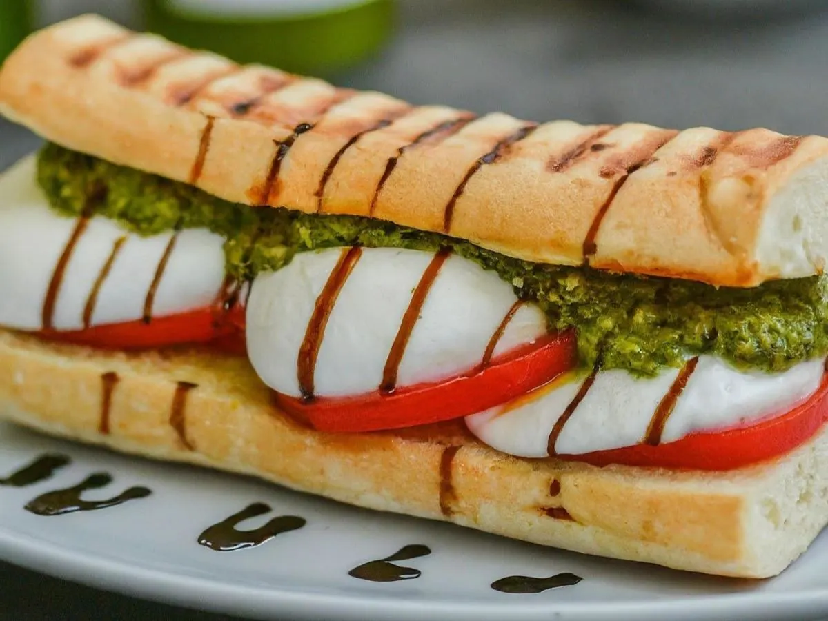 Half Burrata Caprese Sandwich with a Garden Salad