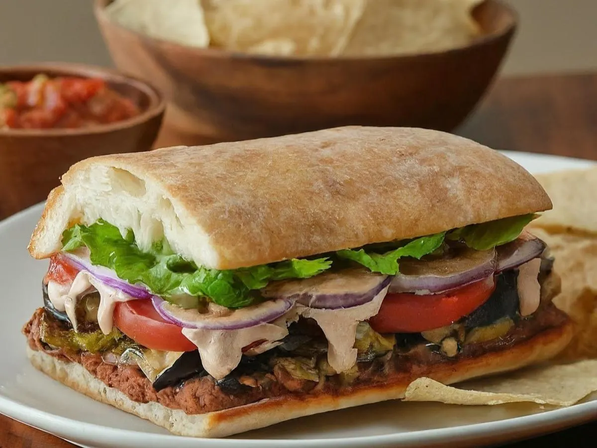 Dairy Free Vegetarian Torta with a Side of Chips and Salsa Dairy Free Vegetarian Torta with a Side of Chips and Salsa