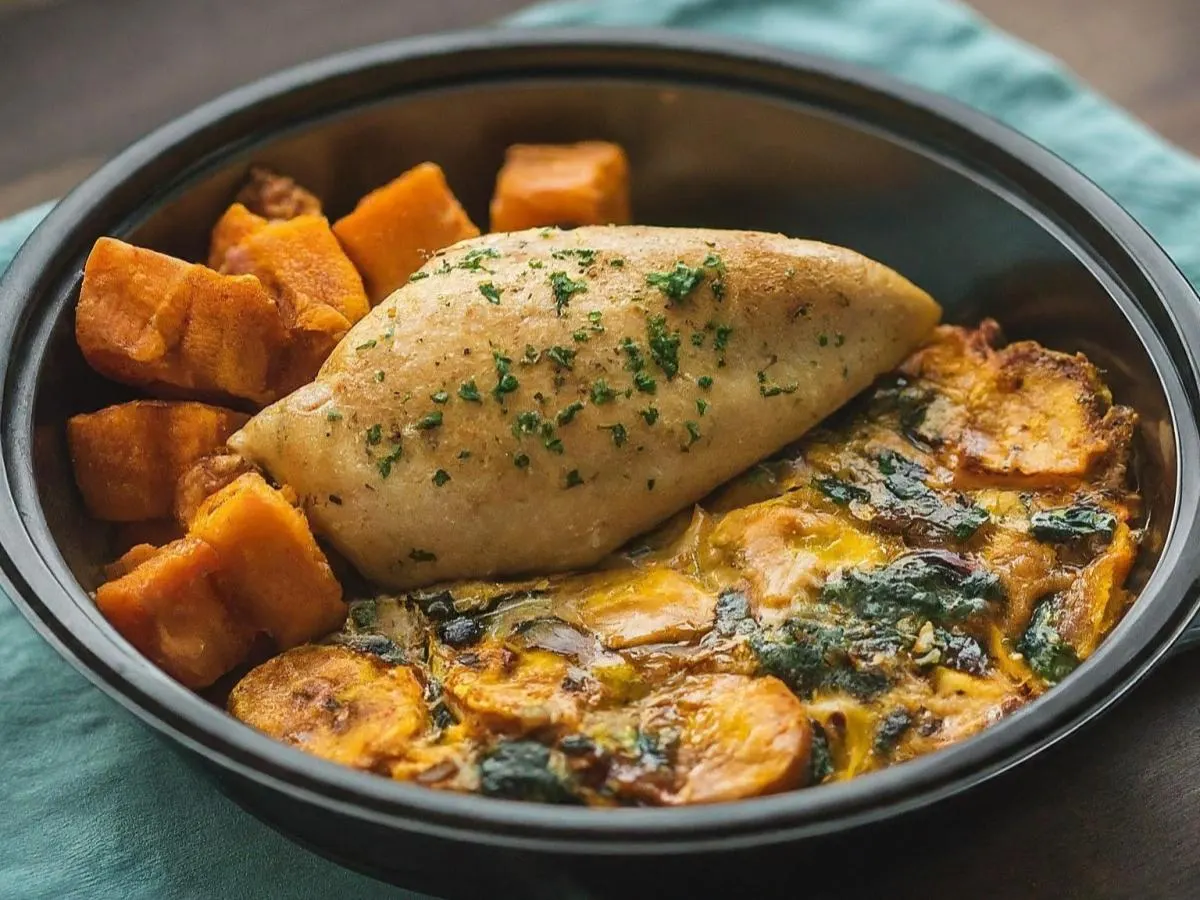 Provencal Style Chicken Served with Roasted Sweet Potato & Sweet Plantain Casserole Provencal Style Chicken Served with Roasted Sweet Potato & Sweet Plantain Casserole