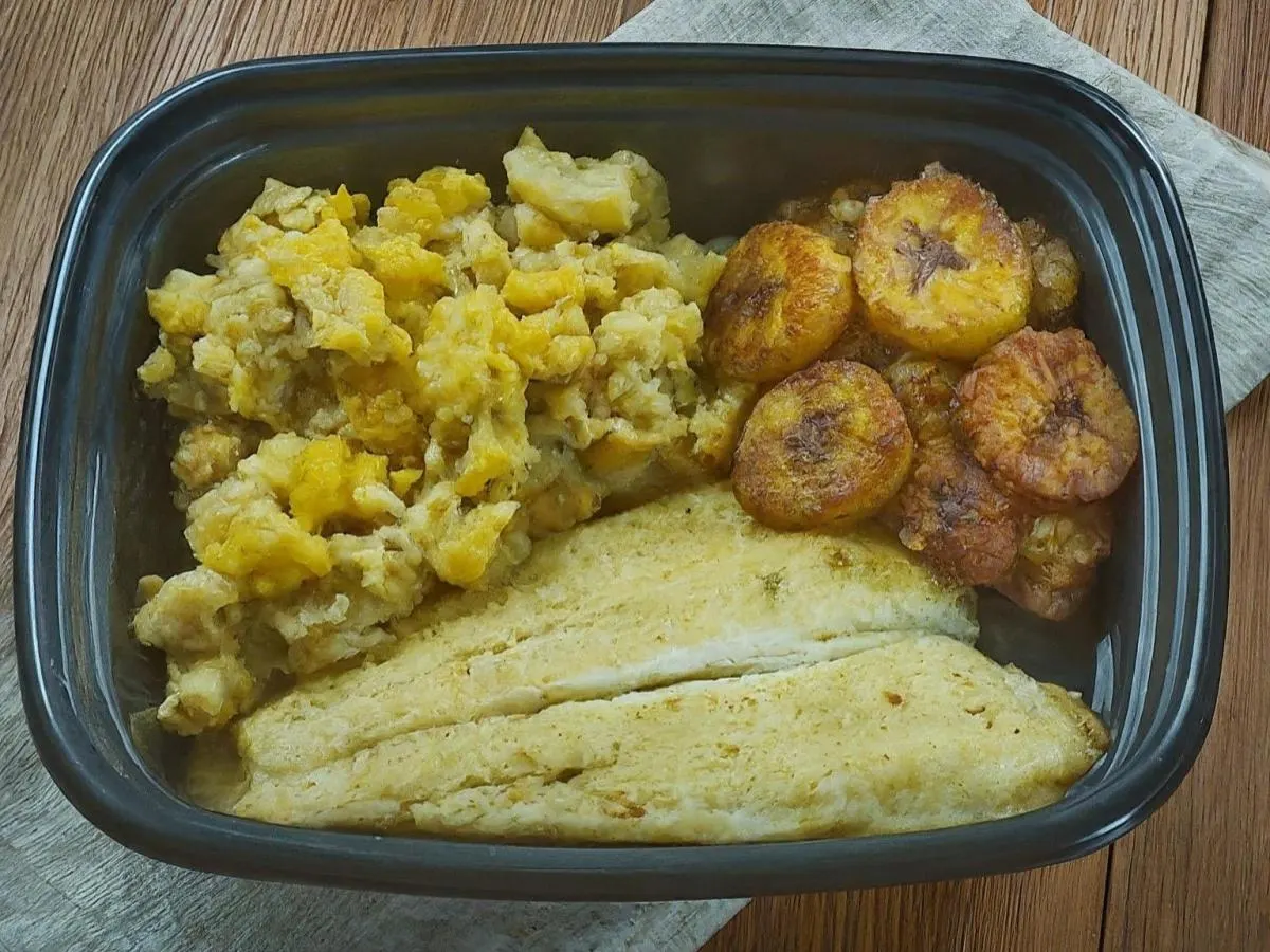 Dill Flounder Served with Crushed Cajun Potato & Sweet Plantain Casserole Dill Flounder Served with Crushed Cajun Potato & Sweet Plantain Casserole