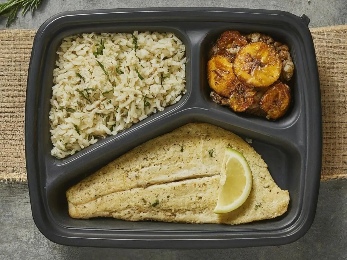 Dill Flounder Served with Rosemary Jasmine Rice & Sweet Plantain Casserole Dill Flounder Served with Rosemary Jasmine Rice & Sweet Plantain Casserole