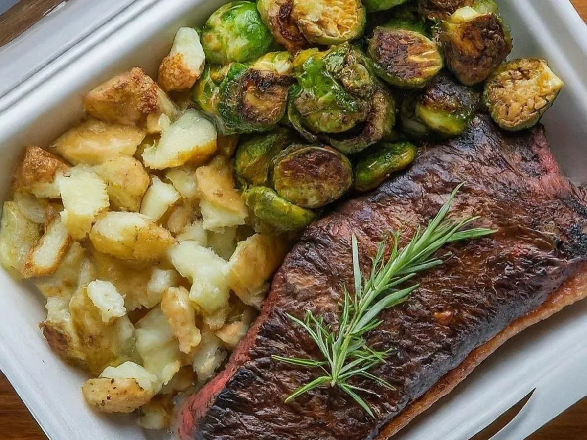 Rosemary NY Strip Steak Served with Crushed Cajun Potato & Chili Crisp Brussels Sprouts Rosemary NY Strip Steak Served with Crushed Cajun Potato & Chili Crisp Brussels Sprouts