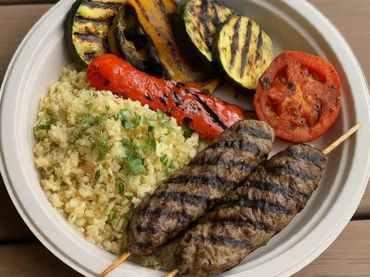 Light Carb - Grilled Kofte, Cauliflower Rice, and vegetables Light Carb - Grilled Kofte, Cauliflower Rice, and vegetables