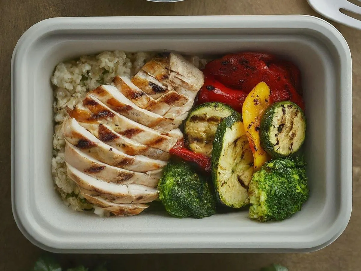 Light Carb - Grilled Chicken, Cauliflower Rice, Grilled low carb vegetables Light Carb - Grilled Chicken, Cauliflower Rice, Grilled low carb vegetables