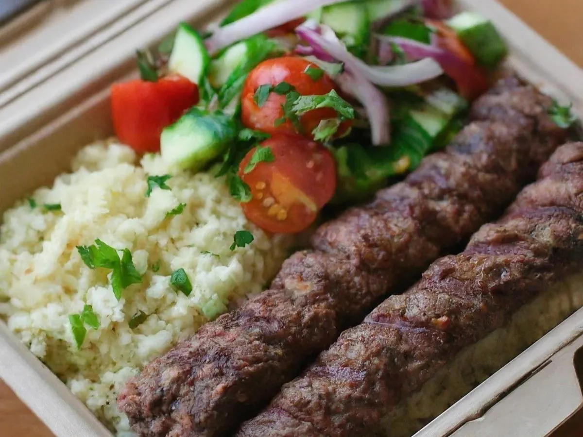 Light Carb - Ribeye Kebab, Cauliflower Rice, cucumber-parsley-tomato-onion salad Light Carb - Ribeye Kebab, Cauliflower Rice, cucumber-parsley-tomato-onion salad