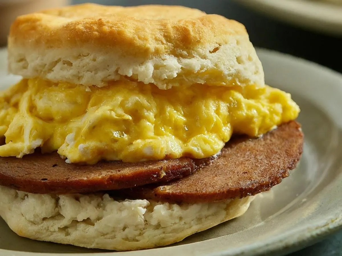 Scrapple and Egg Biscuit