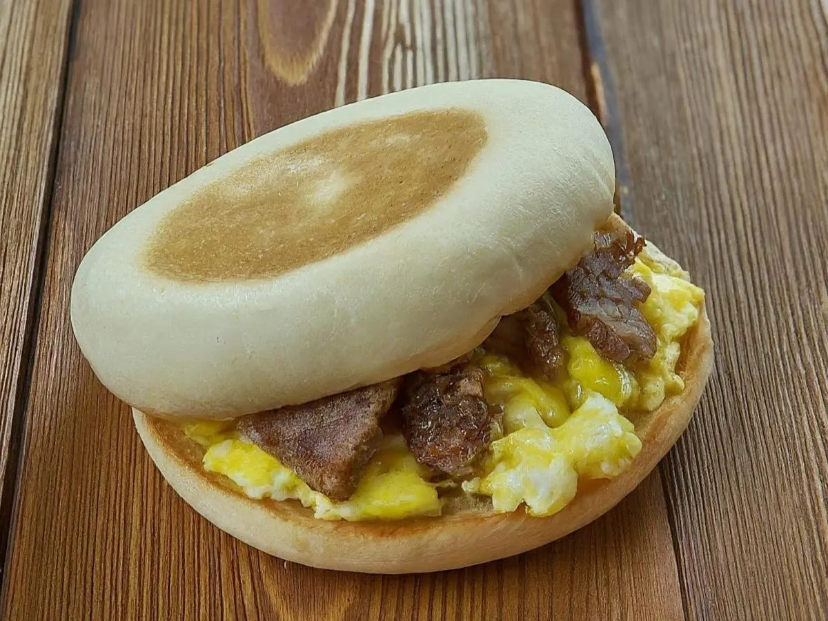 Scrapple and Egg English Muffin
