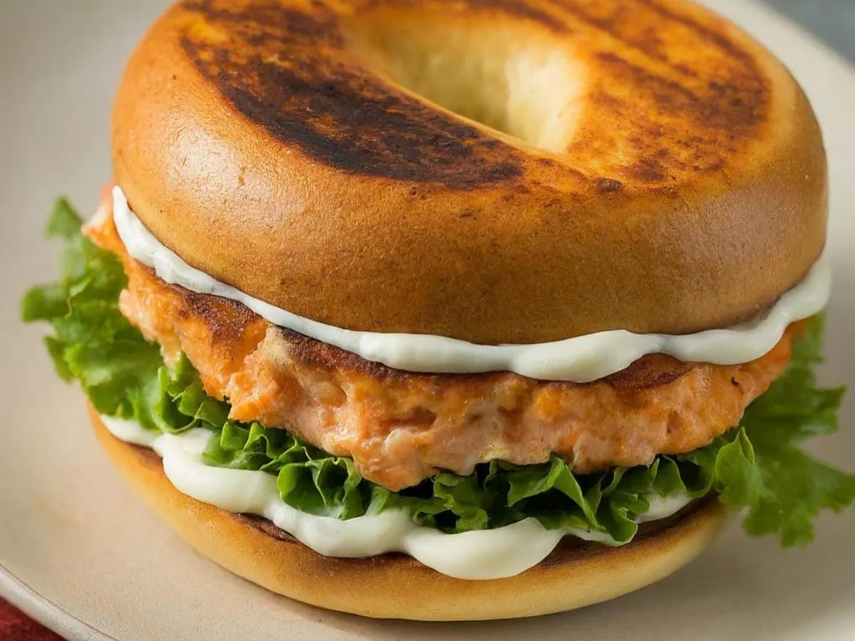 Salmon Cake on Plain Bagel