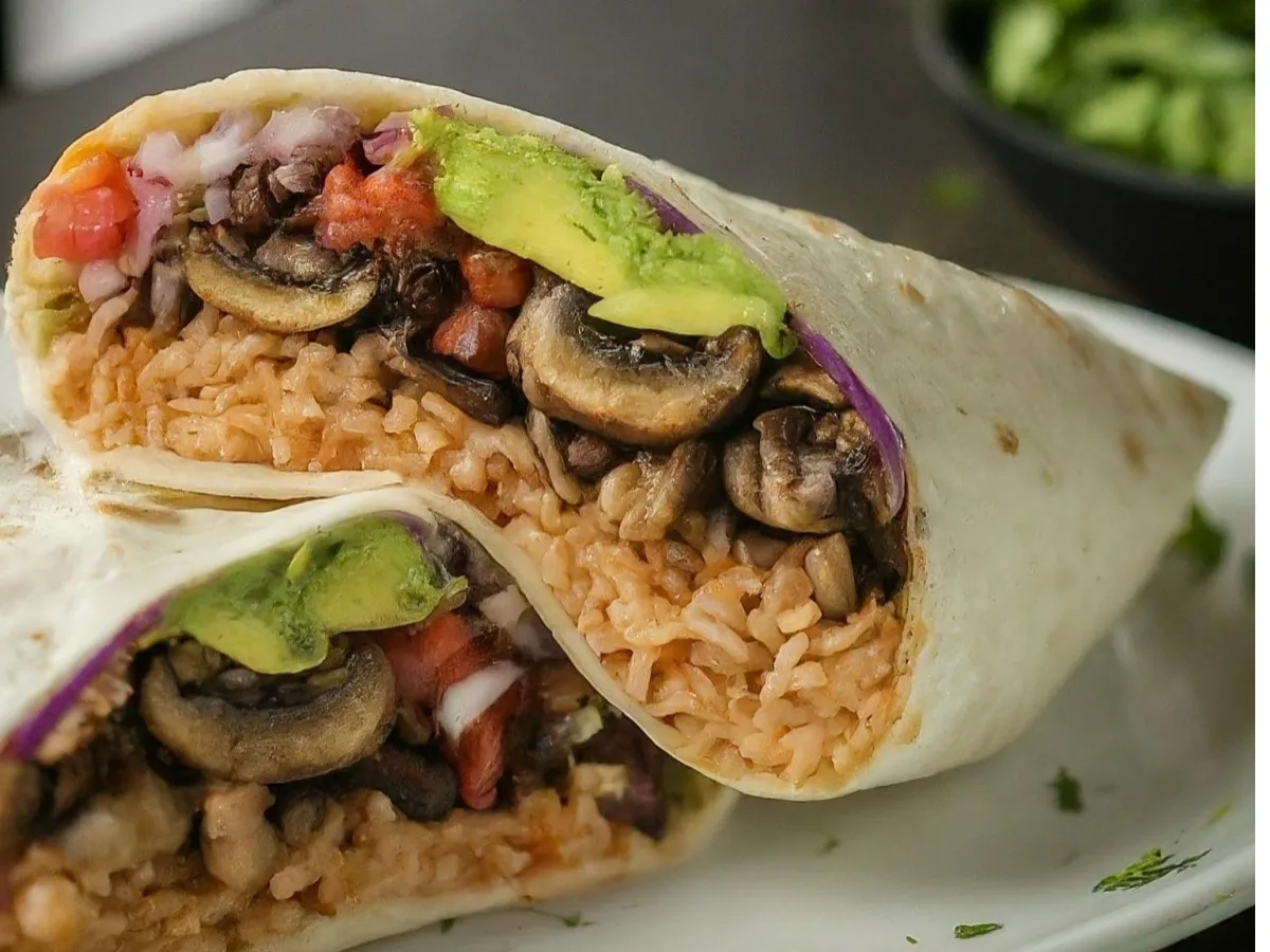 Vegan Mushroom, Avocado & Onion Burrito Vegan Mushroom, Avocado & Onion Burrito