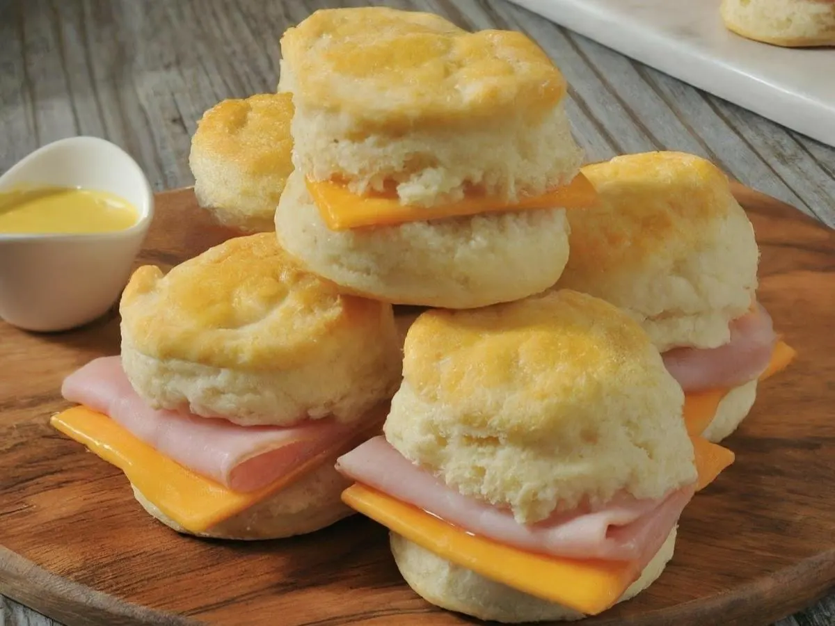 Mini Ham & Cheese Biscuit Sandwhich with Honey Mustard.