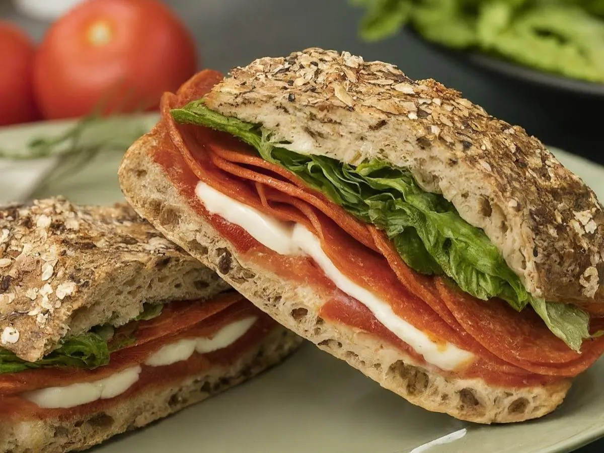 Pepperoni and Mozzarella on Multi-Grain Bread Pepperoni and Mozzarella on Multi-Grain Bread