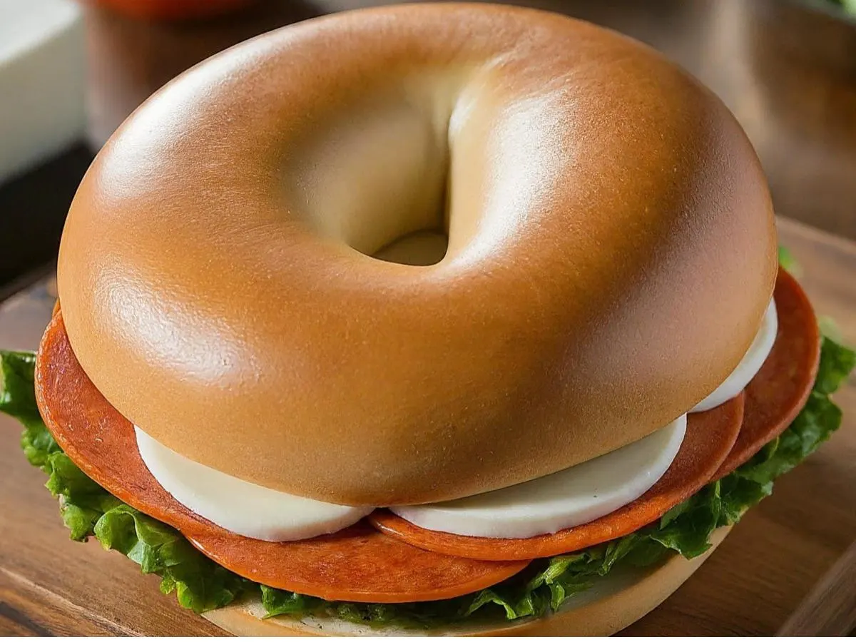 Pepperoni and Mozzarella on Plain Bagel Pepperoni and Mozzarella on Plain Bagel