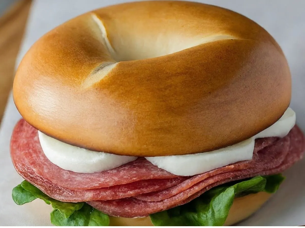 Salami and Mozzarella on Plain Bagel Salami and Mozzarella on Plain Bagel