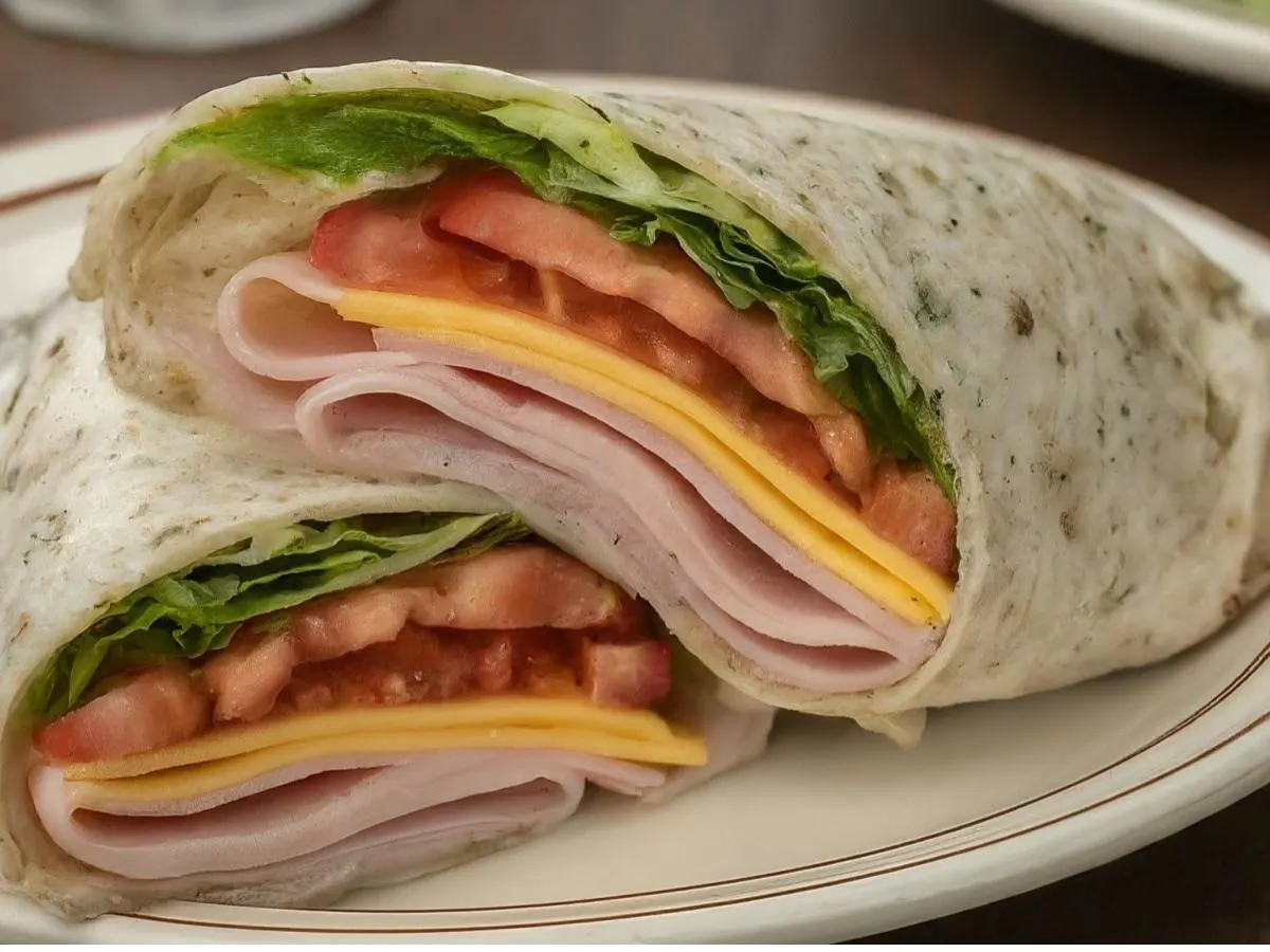 Ham and American Cheese on Garlic-Herb Wrap Ham and American Cheese on Garlic-Herb Wrap