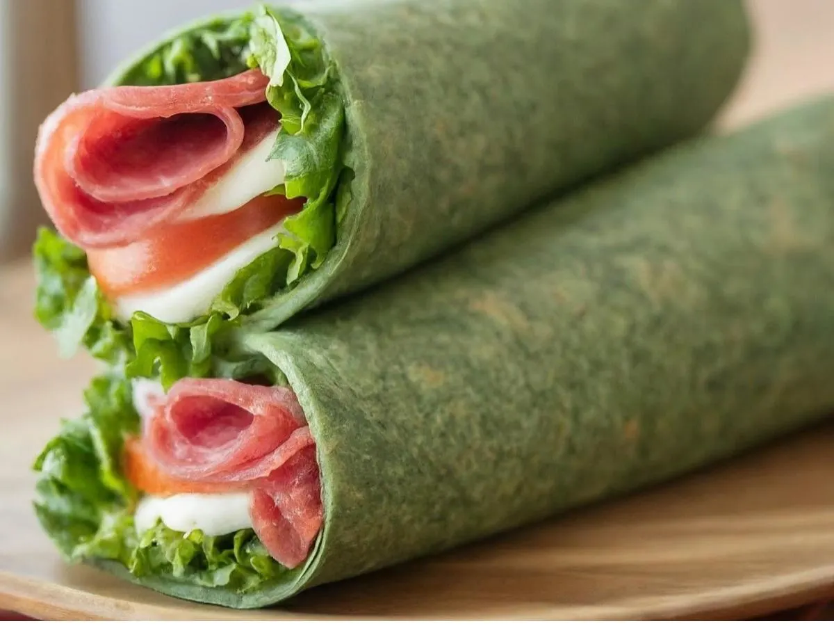 Salami and Mozzarella on Spinach Wrap Salami and Mozzarella on Spinach Wrap