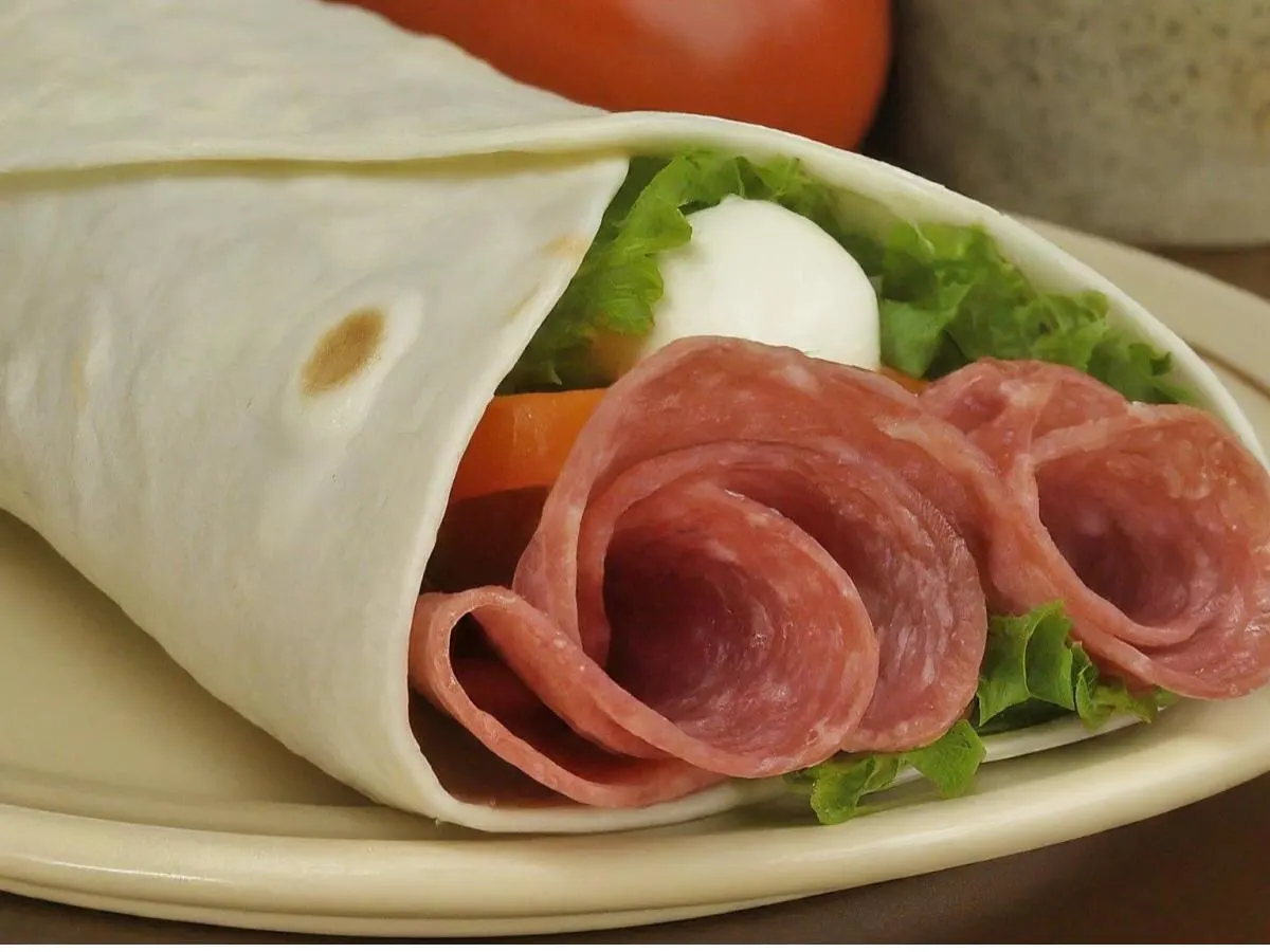 Salami and Mozzarella on Flour Wrap Salami and Mozzarella on Flour Wrap