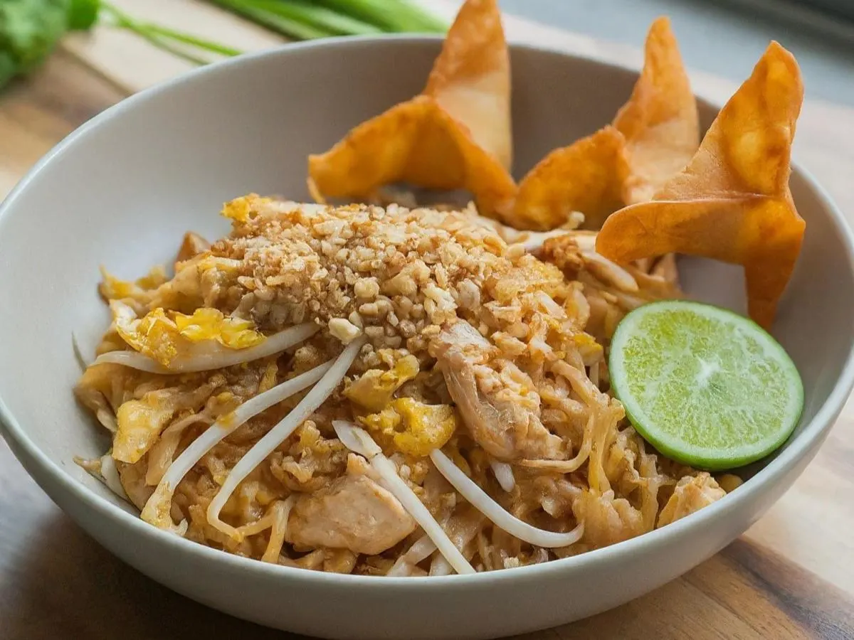 Chicken Pad Thai with Crab Rangoons Chicken Pad Thai with Crab Rangoons