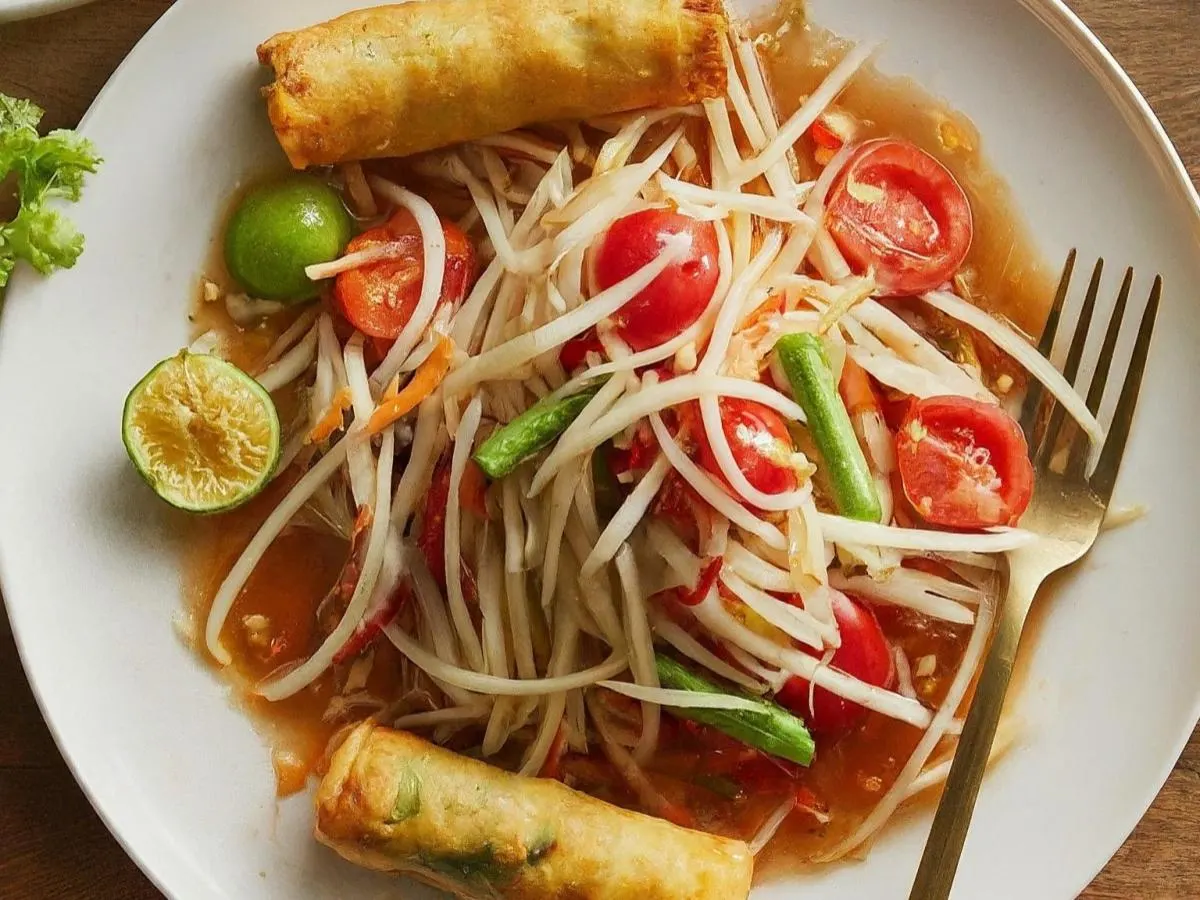 Papaya Salad with Vegetable Egg Rolls Papaya Salad with Vegetable Egg Rolls