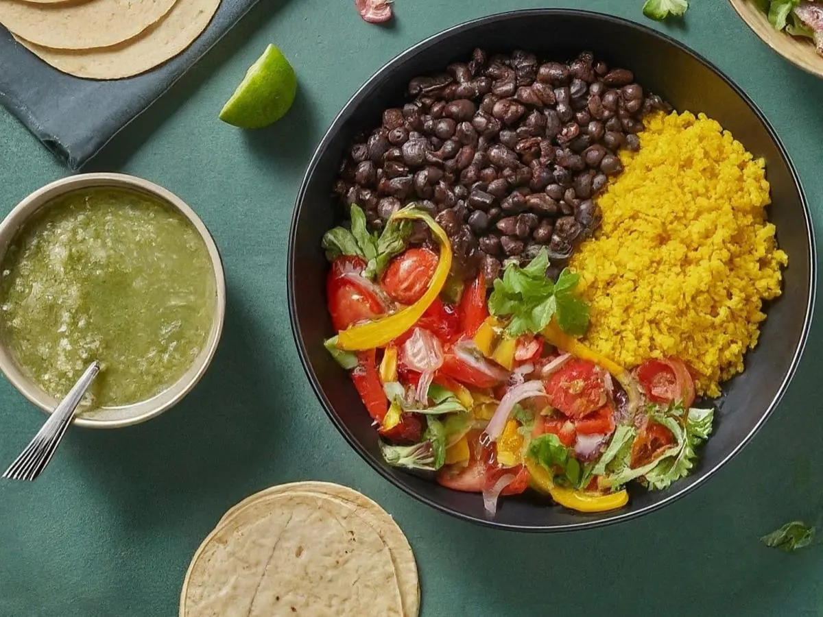Vegan Fajitas & Salsa Verde Rice Bowl - No Cheese