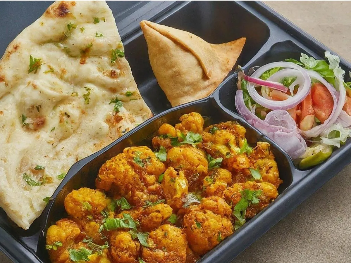 Gobi | Salad | Plain Naan and Samosa Gobi | Salad | Plain Naan and Samosa