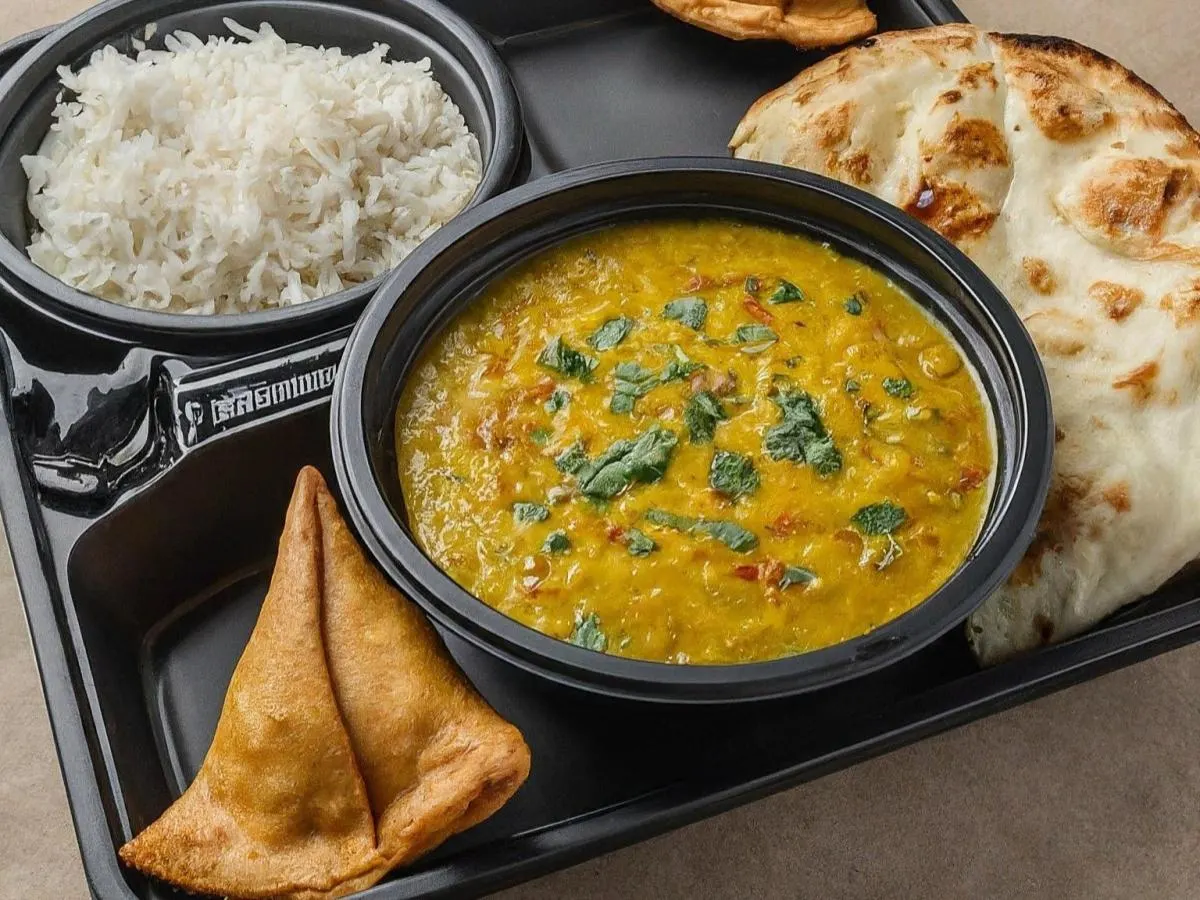 Punjabi Dal | White Basmati Rice | Plain Naan and Samosa Punjabi Dal | White Basmati Rice | Plain Naan and Samosa