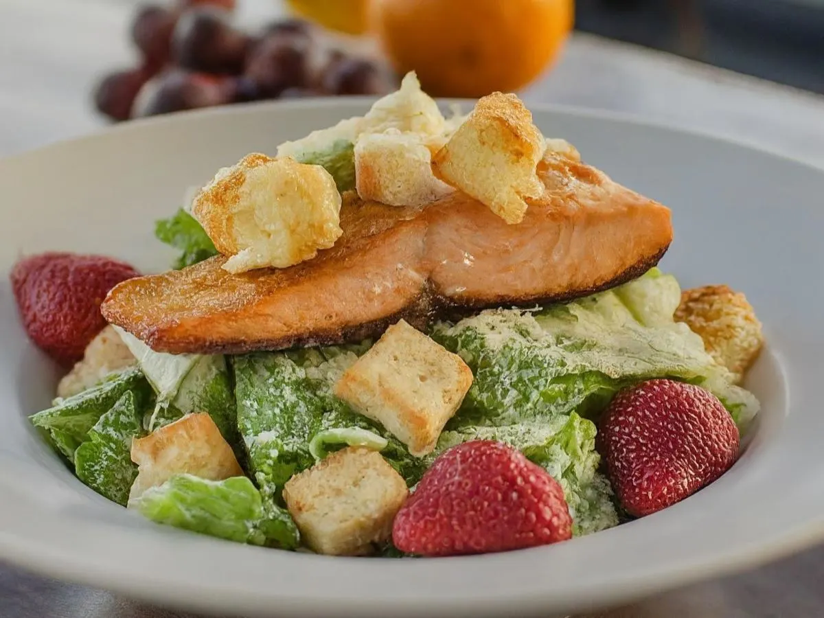 Grilled Salmon Caesar Salad | Fruit Cup