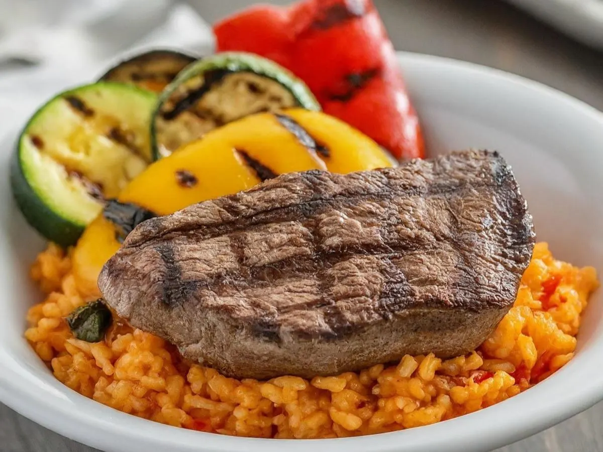 Grilled Steak with Spanish Rice and Grilled Veggies Box