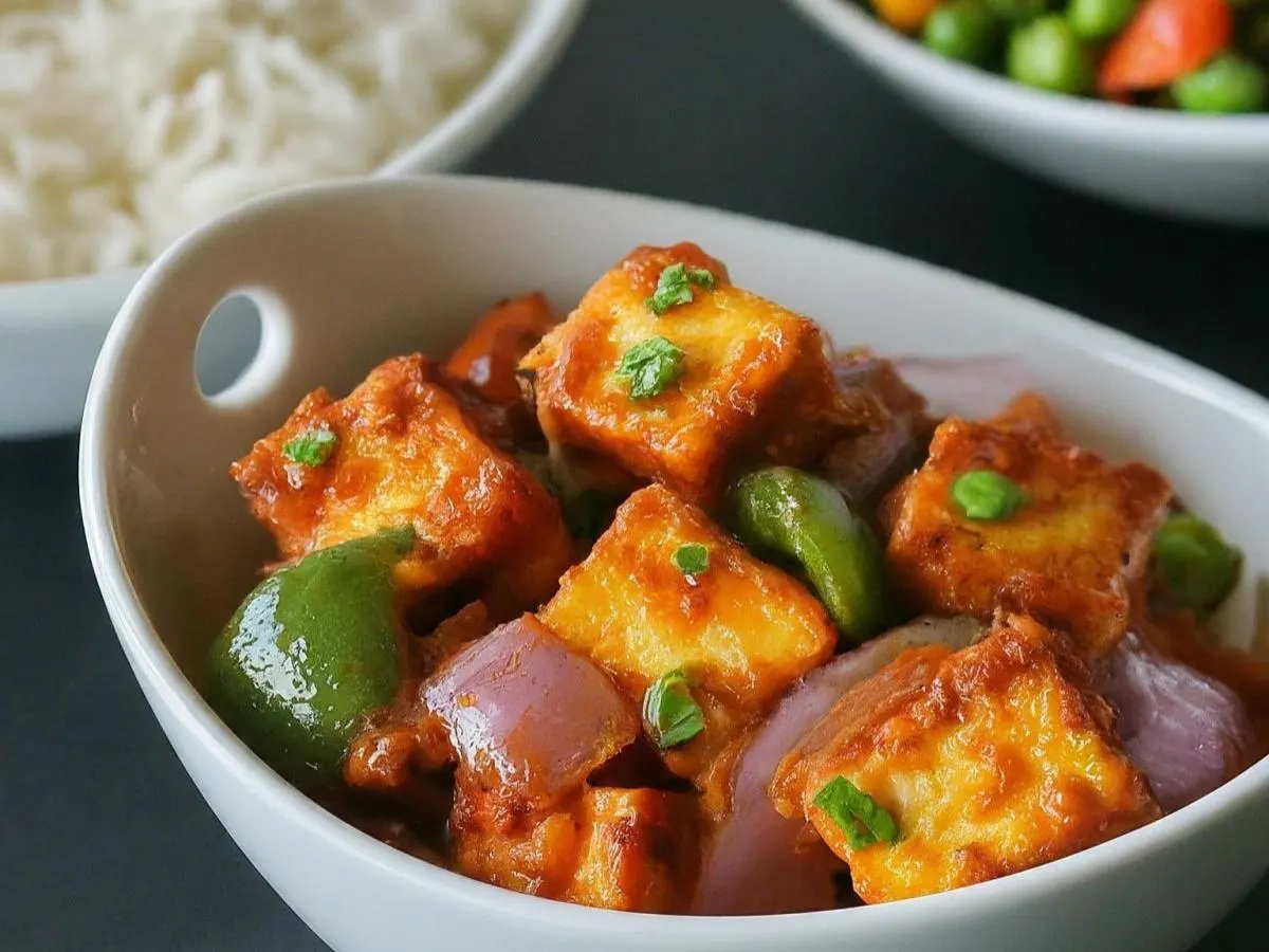 Chilli Paneer With Basmati Rice and Mixed Vegetables Chilli Paneer With Basmati Rice and Mixed Vegetables