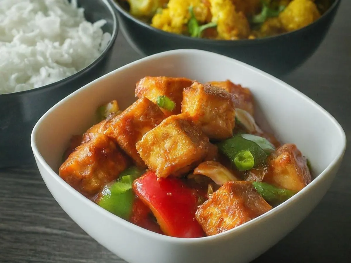 Vegan Chilli Tofu With Basmati Rice and Gobi Aloo Vegan Chilli Tofu With Basmati Rice and Gobi Aloo