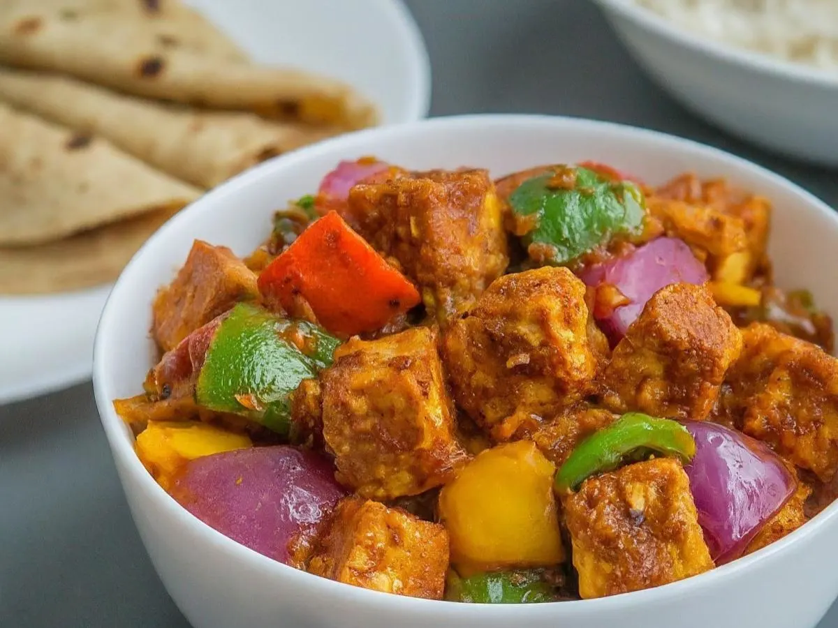 Vegan Chilli Tofu With Basmati Rice, Mixed Vegetables and Whole Wheat Roti Vegan Chilli Tofu With Basmati Rice, Mixed Vegetables and Whole Wheat Roti